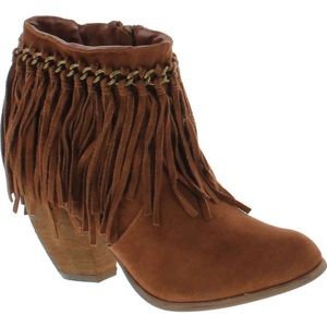 Not Rated suede fringe booties Mohegan tan